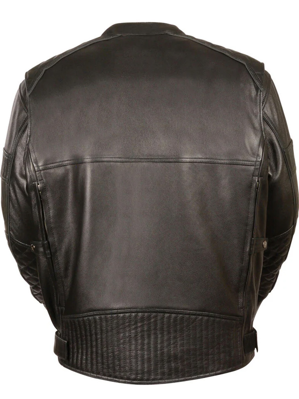 Black Leather Men Cafe Style Motorcycle Jacket