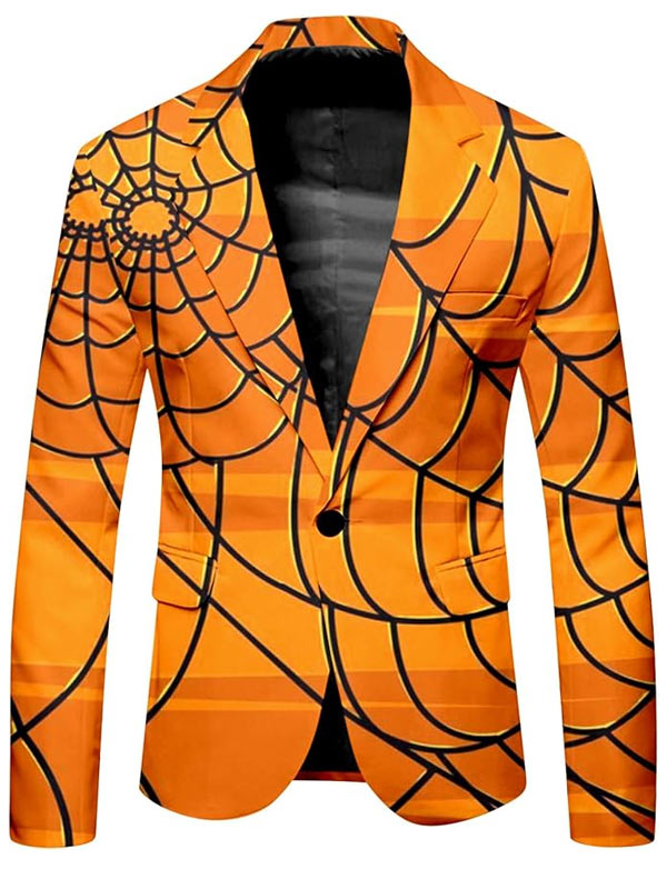 Buy Spider Web Printed Orange Blazer for Halloween