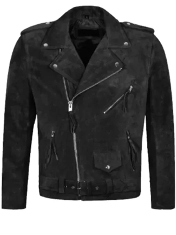 Men Black Suede Leather Biker Jacket
