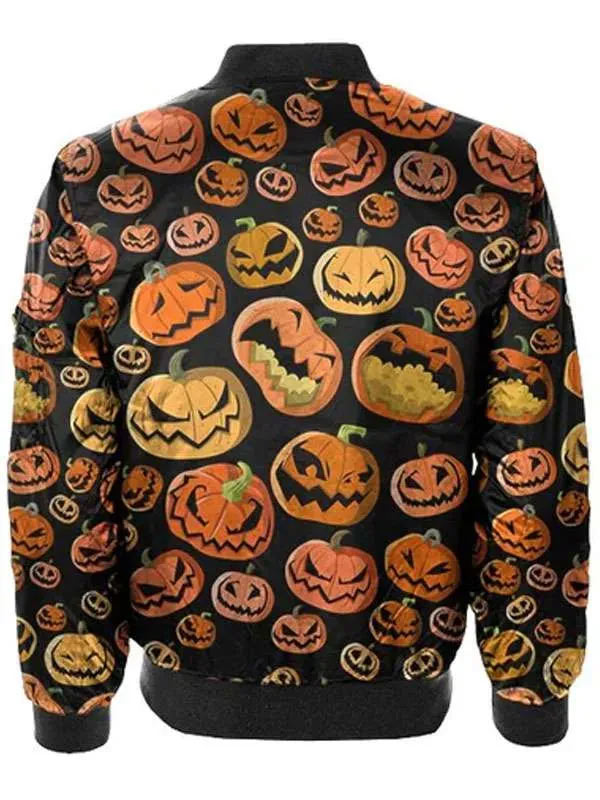 Buy Unisex Halloween Printed Pumpkins Black Bomber Jacket