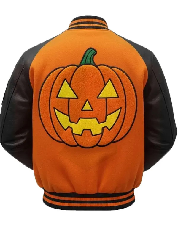 Buy Unisex Halloween Pumpkin Crew Black and Orange Varsity Jacket