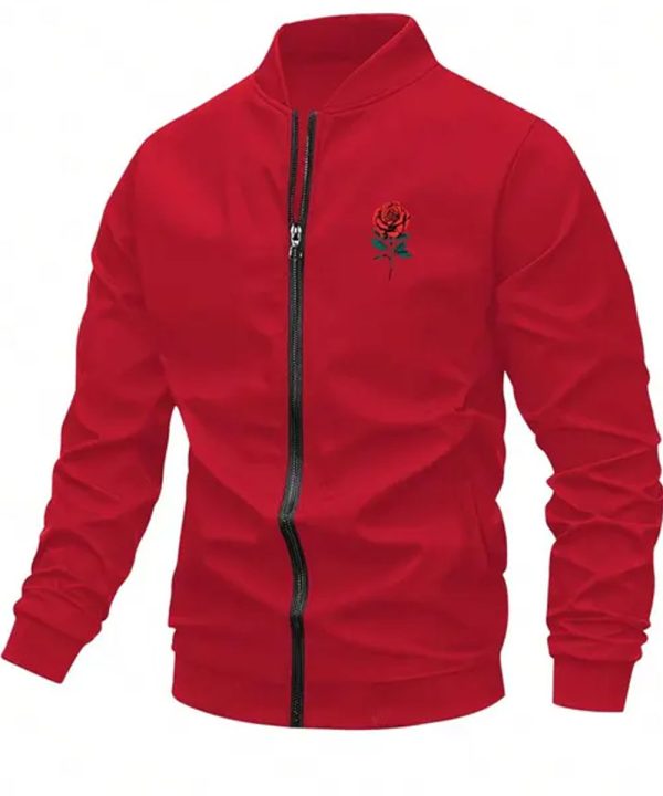 Valentine's Day Romantic Rose and Slogan Print Red Jacket