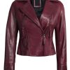 Women Asymmetrical Burgundy Leather Biker Jacket