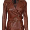 Women Biker Cognac Distressed Leather Jacket