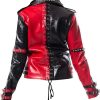Women Biker Style Red and Black Leather Studded Punk Jacket with Lace up Back