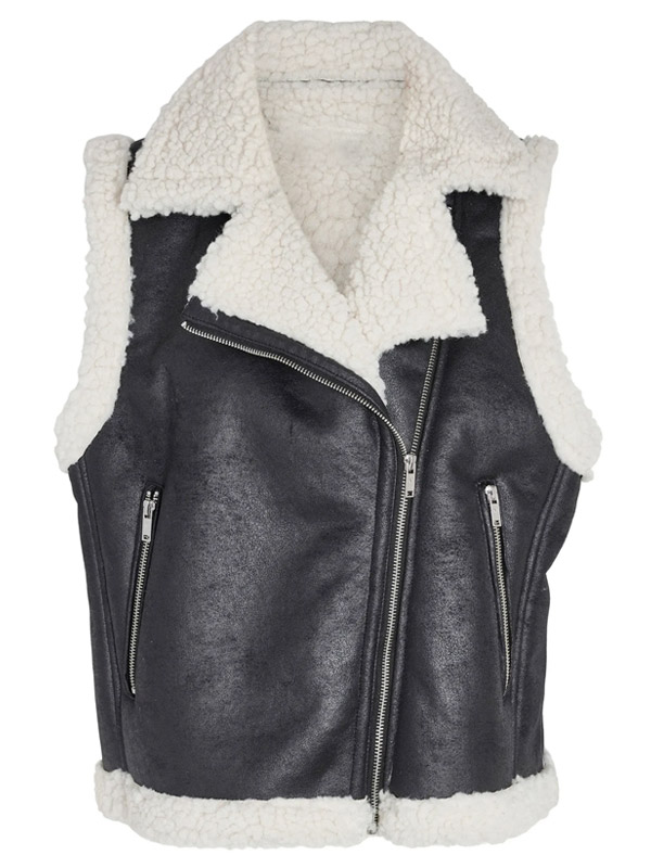 Womens Sheepskin B3 Black Shearling Moto Vest