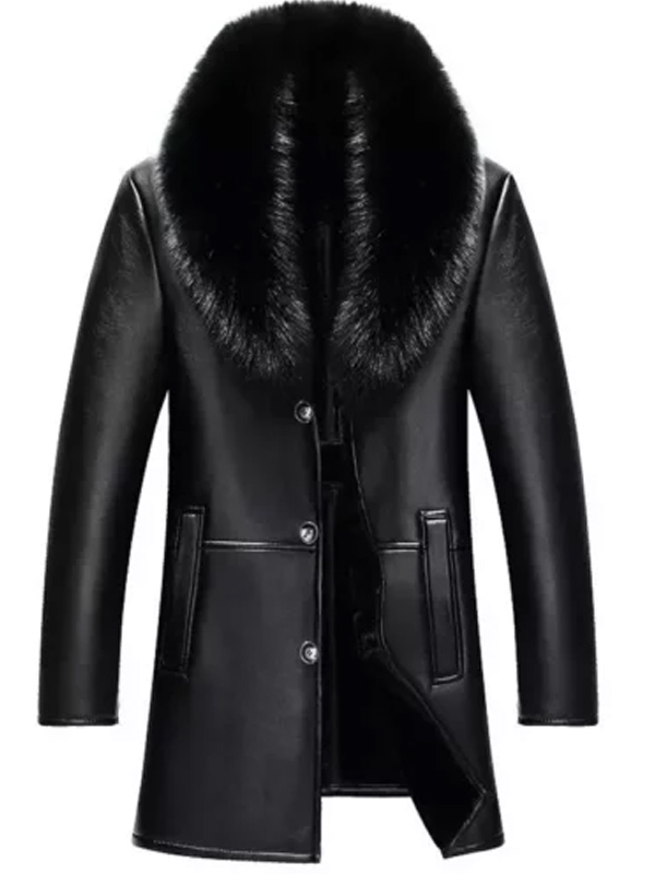 Women Black Fur Leather Coat