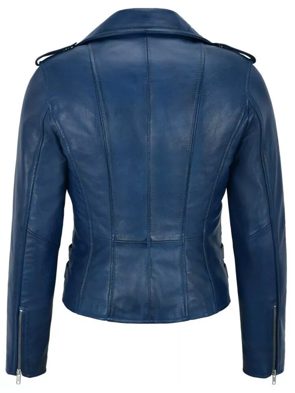Womens Stylish Blue Biker Leather Jacket