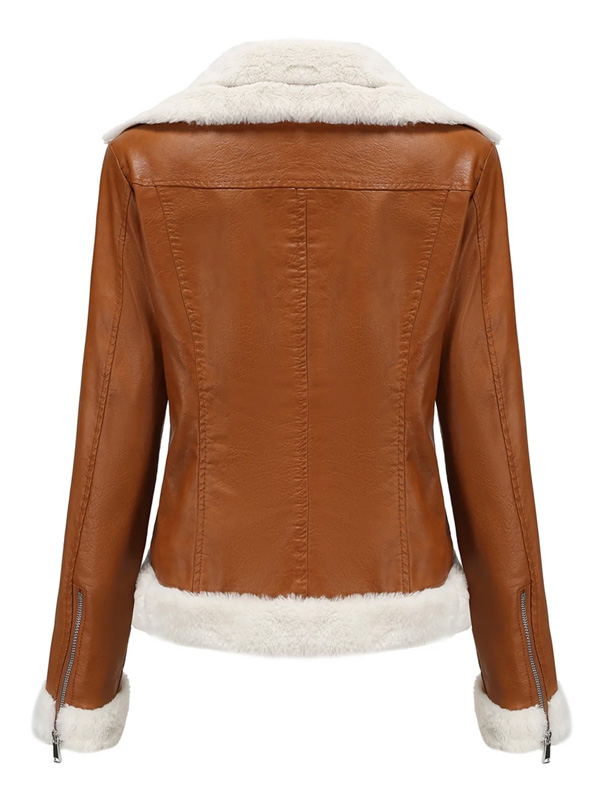 Womens Aviator Style Brown Shearling Leather Jacket