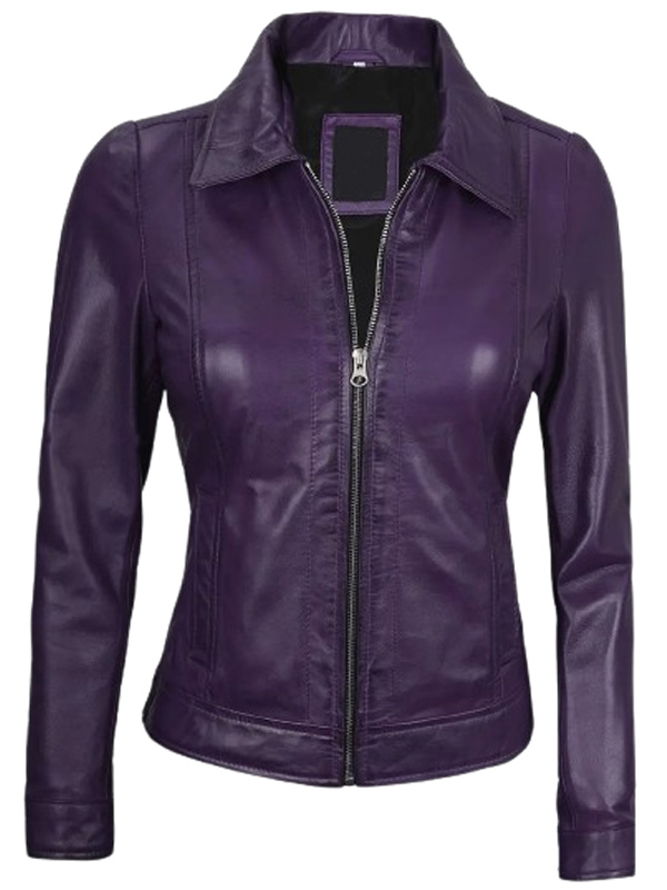 Women Slim Fit Purple Leather Jacket