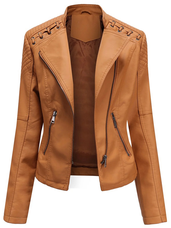 Leather Style Tan Brown Motorcycle Jacket