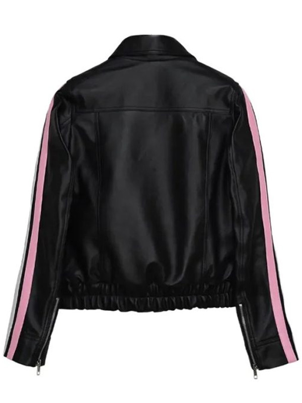 Women Vintage Black Leather Bow Jacket