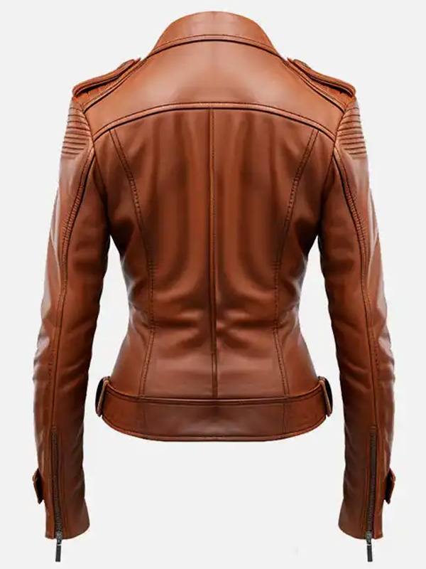 Women’s Stylish Brown Leather Motorcycle Jacket