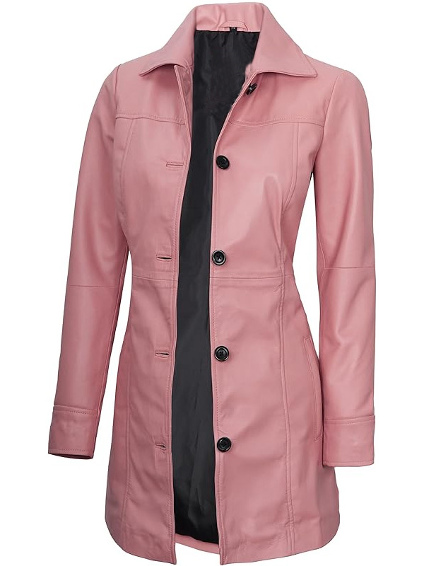 Womens Pink Leather Coat