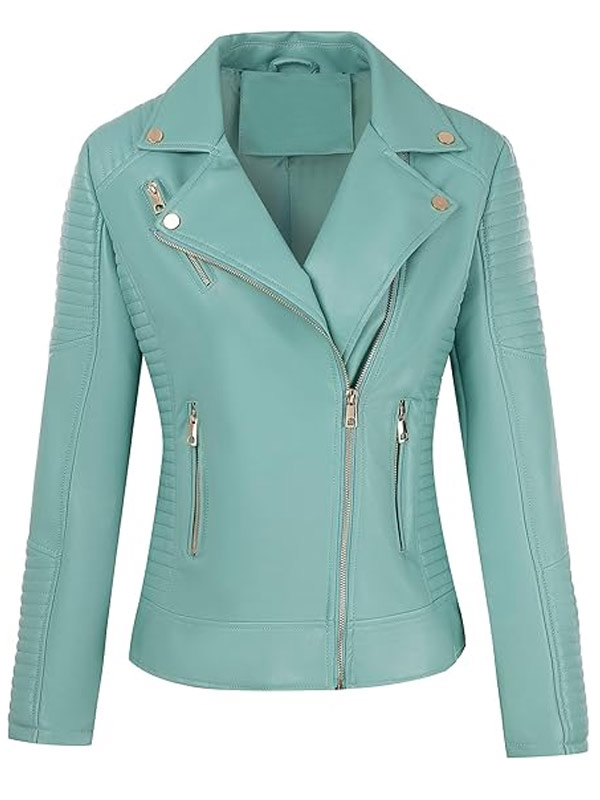 Light Blue Biker Leather Jacket Womens