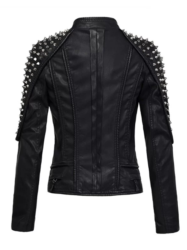 Women's Leather Black Studded Biker Style Jacket For Sale