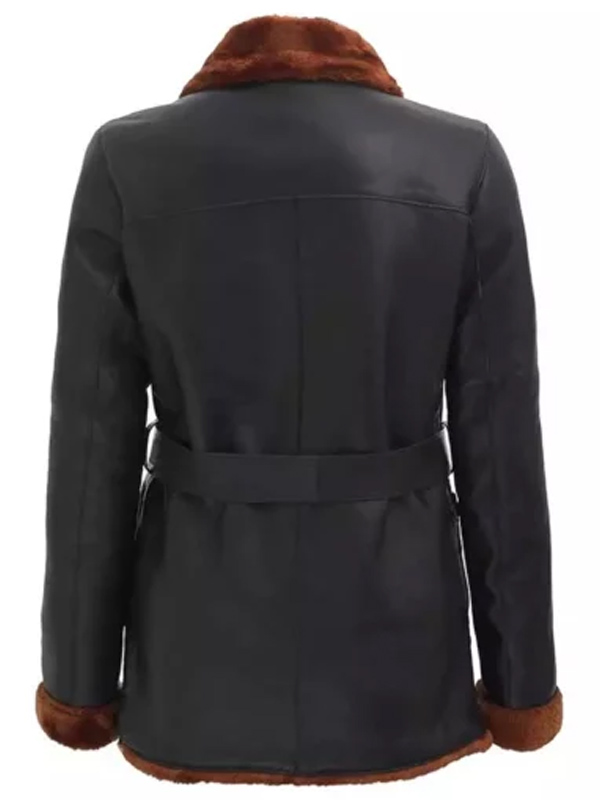 Womens Black Leather Shearling Coat