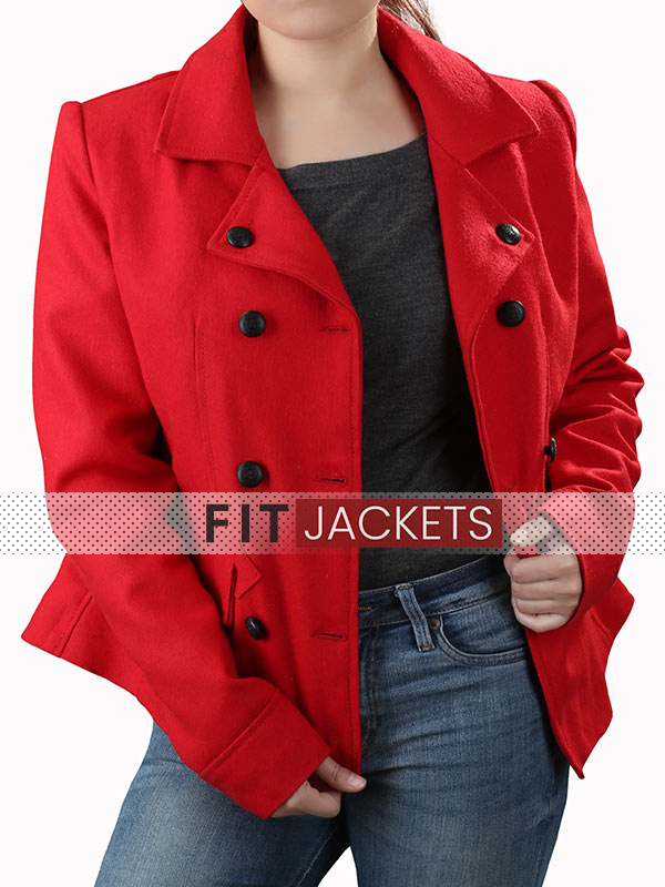Christmas Red Peacoat Women's