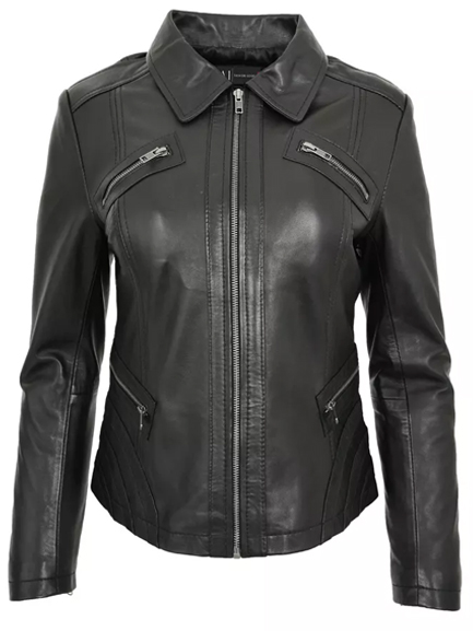 Casual Style Black Genuine Leather Jacket