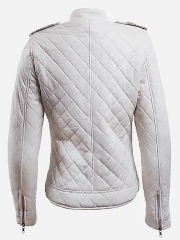 Quilted Style White Leather Jacket Womens