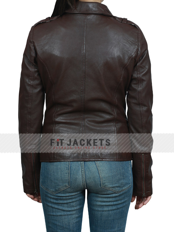 Womens Biker Brown Leather Jacket