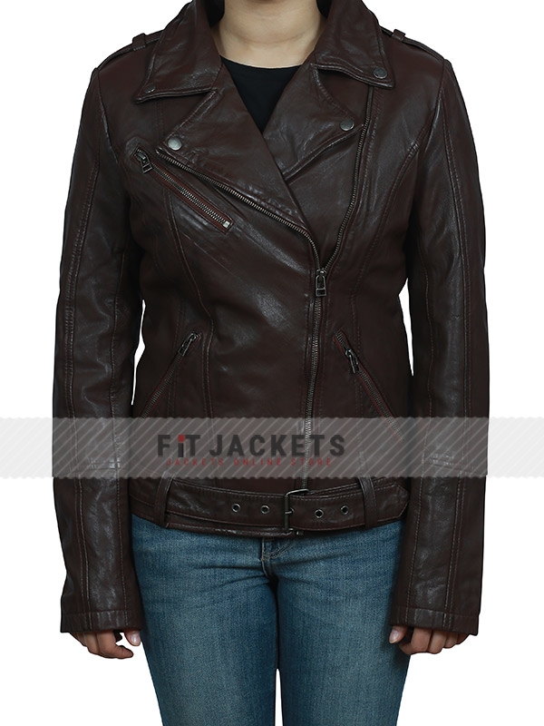 Womens Biker Brown Real Leather Jacket