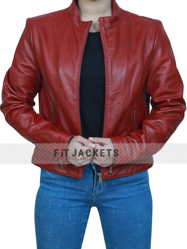 Womens Biker Casual Red Handmade Real Leather Jacket