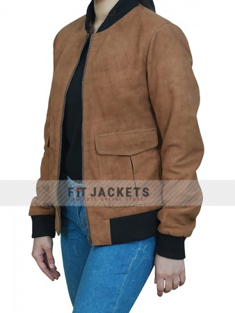 Womens Stylish Bomber Suede Leather Brown Jacket