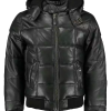 Men Bomber Style Black Leather Jacket with Hood