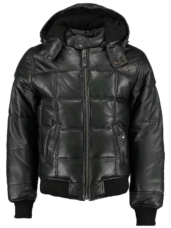 Men Bomber Style Black 澳洲幸运5预测号码与168网澳洲历史记录查询-澳洲幸运5体彩官网 Leather Jacket with Hood