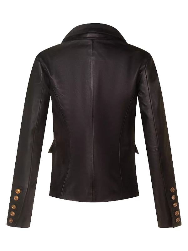 Vintage Style Casual Double Breasted Leather Black Blazer For Men