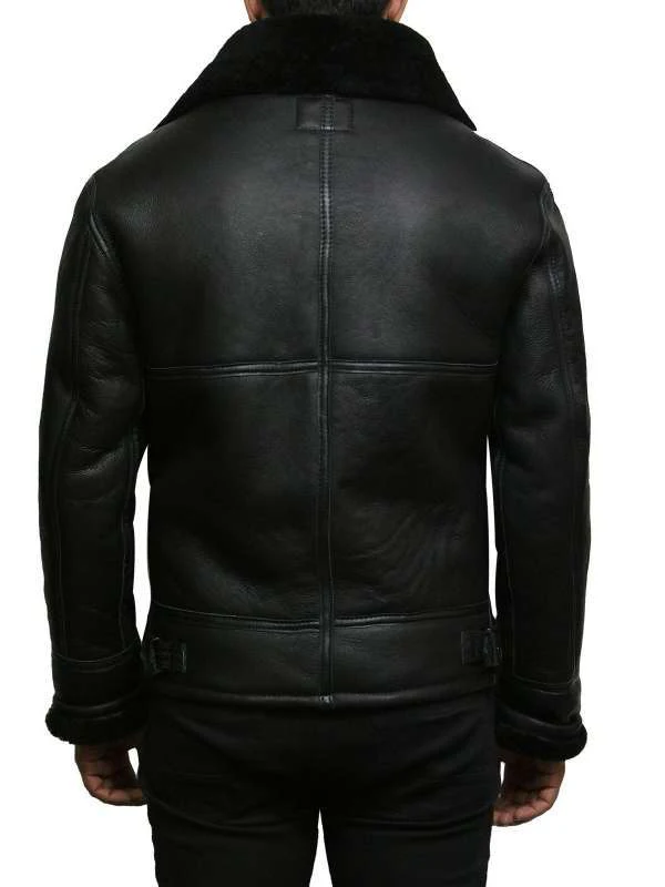 black leather shearling jacket Backside