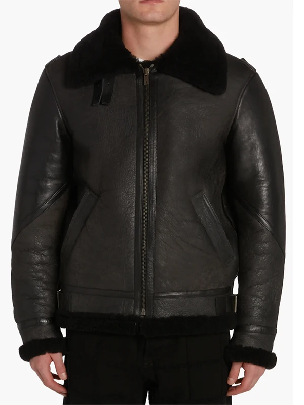 black leather shearling jacket