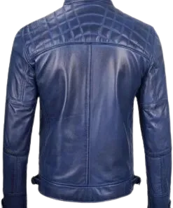 Cafe Racer Quilted Leather Blue Biker Jacket