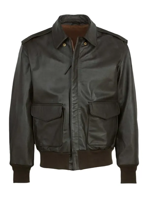 Men Black Leather A2 Bomber Jacket