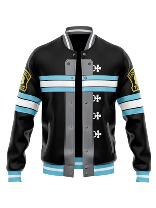 Men Black Varsity Fire Force Jacket