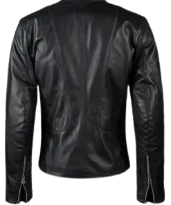 Men Casual Black Leather Moto Jacket