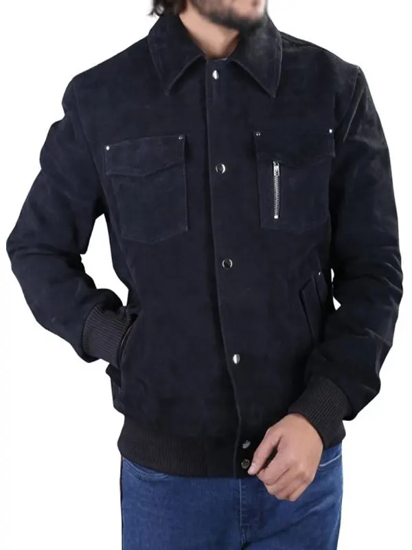 Men Casual Style Black Suede Leather Jacket