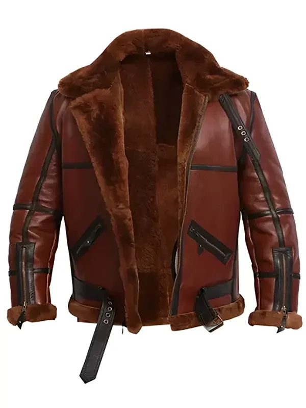 Men Cozy B3 Leather Shearling RAF Bomber Jacket