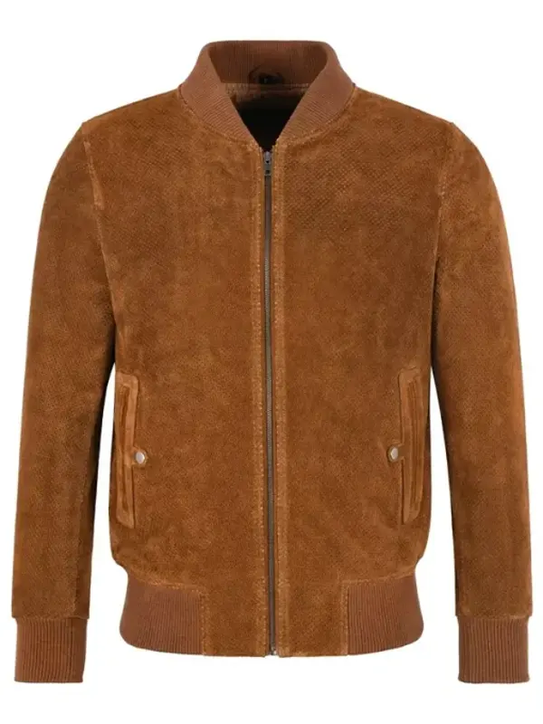 Men Perforated Brown Vintage Bomber Jacket