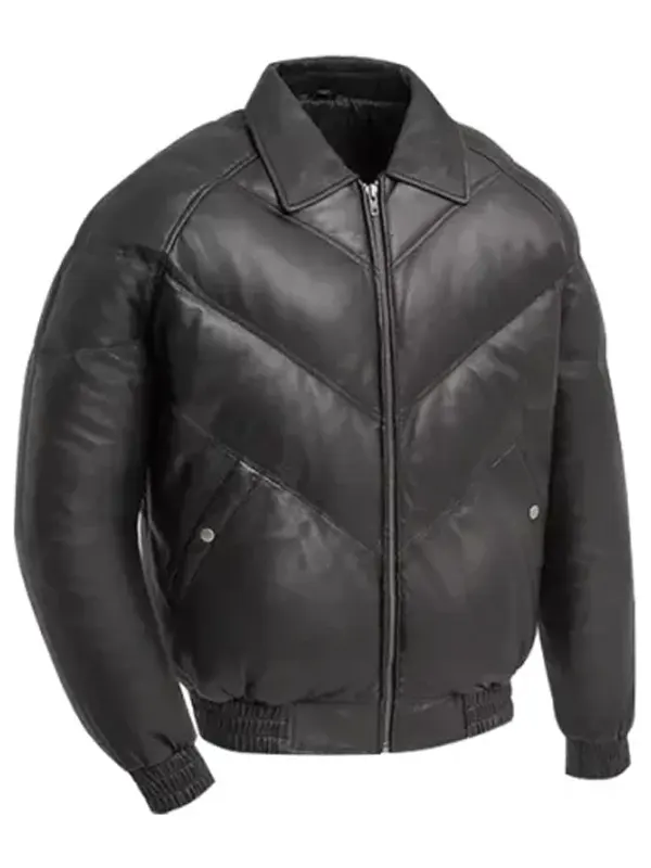 Men Puffer Style Black Bubble Leather Jacket