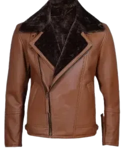 Mens Aviator Style Brown Shearling Leather Jacket