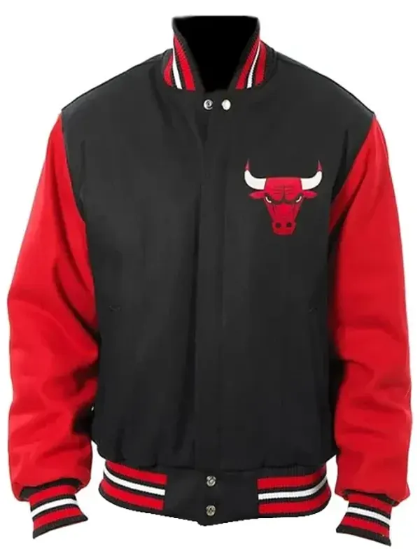Mens Black and Red Chicago Bulls Varsity Jacket