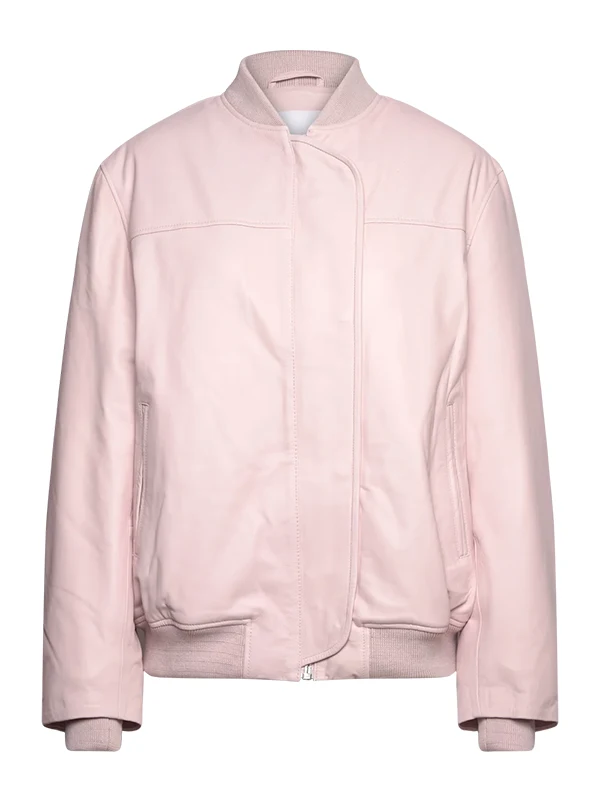 pink leather bomber jacket