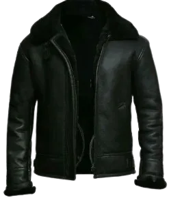RAF Style Black Leather Aviator Jacket Mens