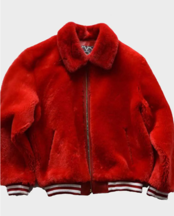 Kayla Red Fur Sheep Bomber Jacket.