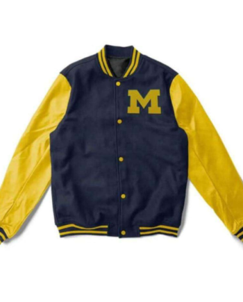 NCAA Michigan Wolverines Navy Blue And Yellow Varsity Jacket.