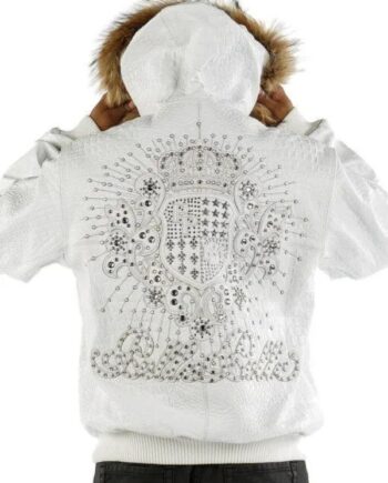 Pelle Crest White Fur Hooded Leather Jacket