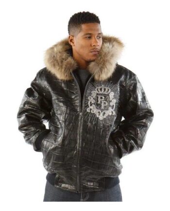 Pelle Pelle Crest Black Leather Jacket With Fur Collar.