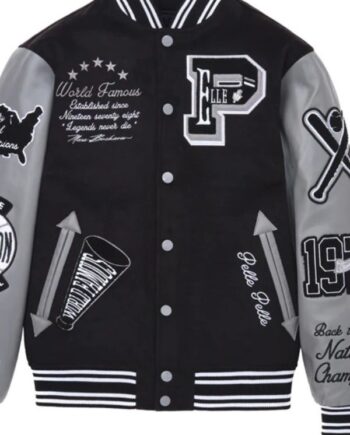 Pelle Pelle Men Black Grey Wool Varsity Jacket.